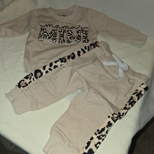 SHEIN Beige 'Mama's Mini' Leopard Trim Matching Set